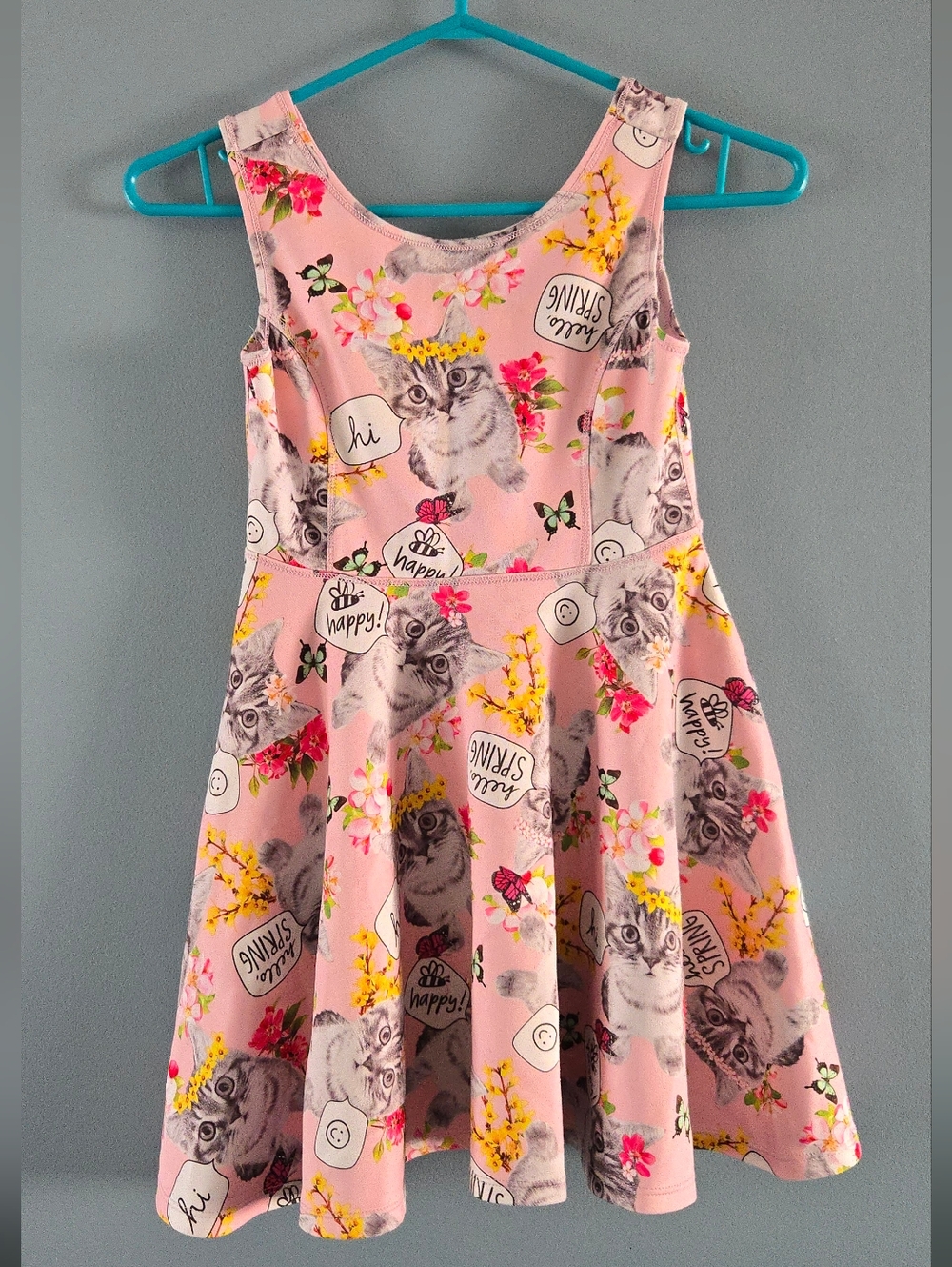 *Back To School* Pink Cat Theme Skater Dress Girl 7/8
